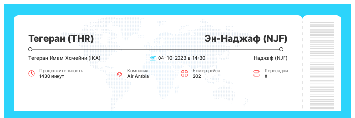 Выгодный билет на самолет из Тегерана в Эн-Наджаф номер рейса 202 - 04-10-2023 в 14:30