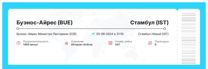 Недорогие авиа билеты из Буэнос-Айреса в Стамбул рейс 507 - 03-09-2024 в 21:55